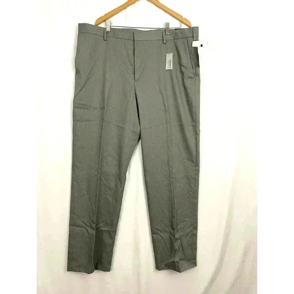 Perry Ellis Straight Dress‎ Pants 42x32 Gray Flat Front NWT Flex Waistband